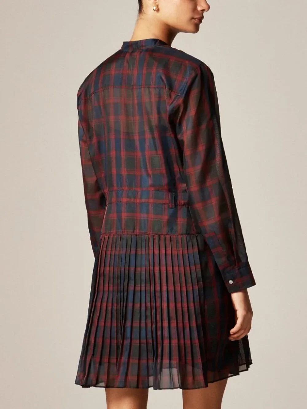 NWT J. Crew Pleated Shirt Dress Navy Red Multi Stewart Tartan Print Pleated Sz 4